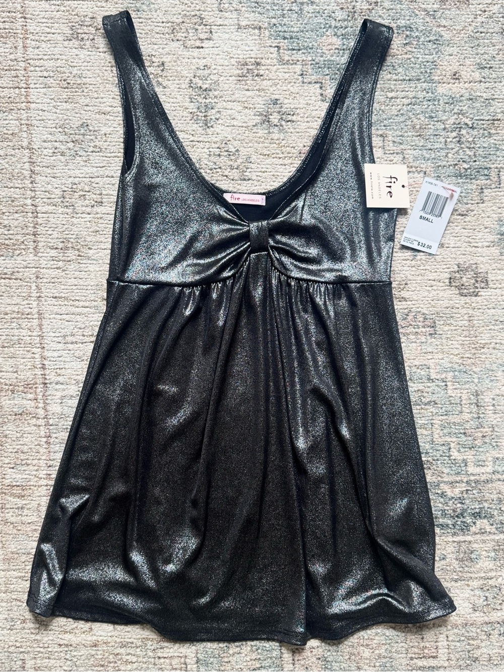 Fire Los Angeles NWT Shimmery metallic silver Tank babydoll top SZ S